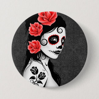 Day of the Dead Sugar Skull Girl - grey 7.5 Cm Round Badge