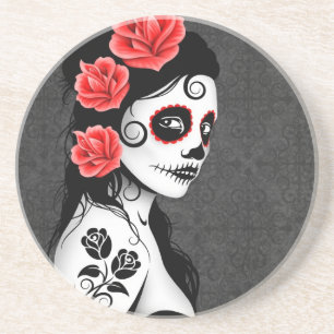 Day of the Dead Sugar Skull Girl - grey Coaster