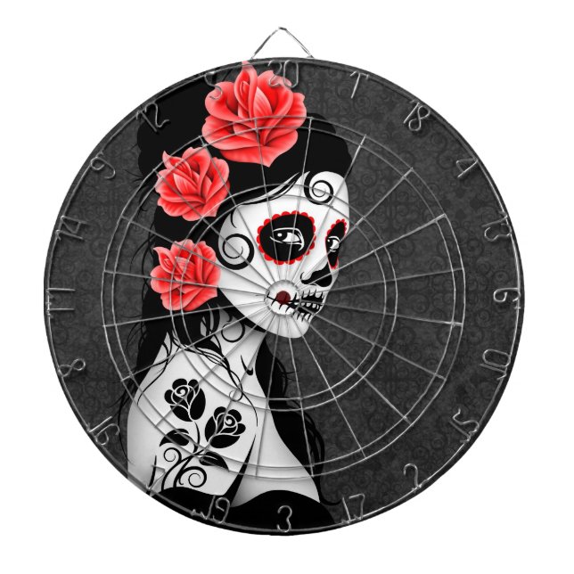 Day of the Dead Sugar Skull Girl - Grey Dartboard (Front)