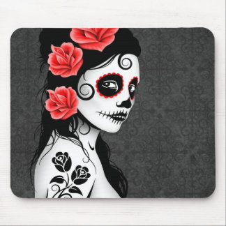Day of the Dead Sugar Skull Girl - grey Mouse Pad