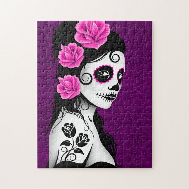 Day of the Dead Sugar Skull Girl - purple Jigsaw Puzzle (Vertical)