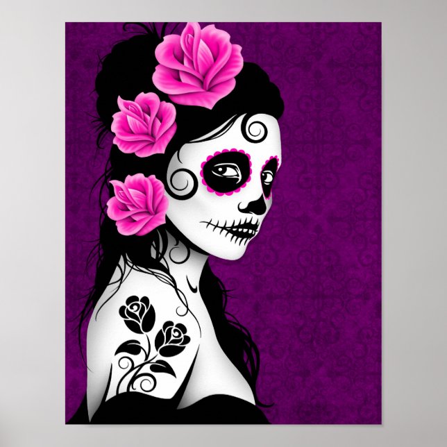 Day of the Dead Sugar Skull Girl - Purple Poster (Front)
