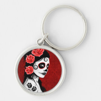 Day of the Dead Sugar Skull Girl - red Key Ring