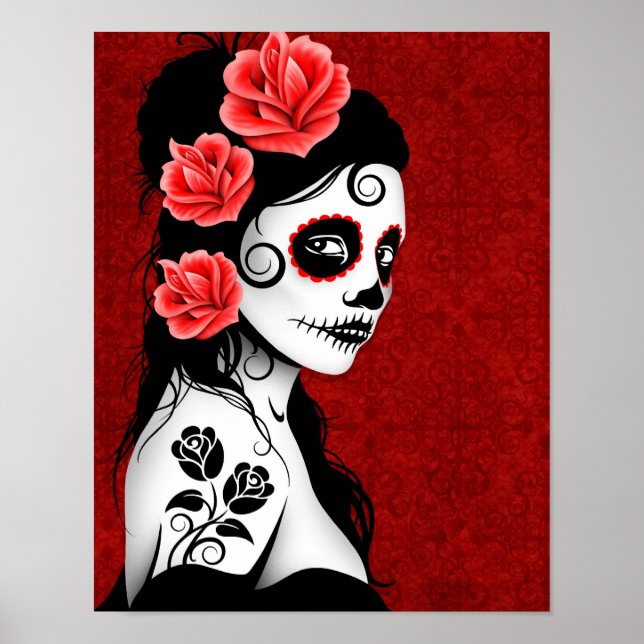 Day of the Dead Sugar Skull Girl - red Poster (Front)