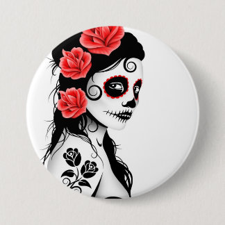 Day of the Dead Sugar Skull Girl - white 7.5 Cm Round Badge