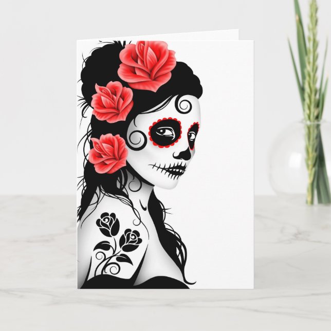 Day of the Dead Sugar Skull Girl - white Card (Front)