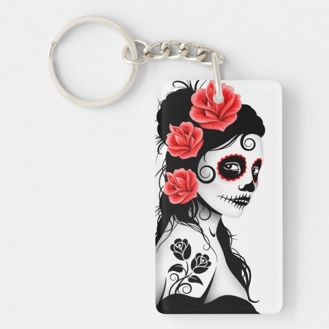 Day of the Dead Sugar Skull Girl - white Key Ring (Front)