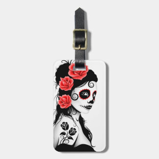 Day of the Dead Sugar Skull Girl - white Luggage Tag