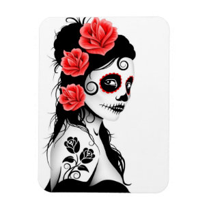 Day of the Dead Sugar Skull Girl - white Magnet