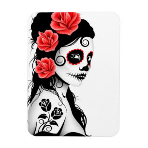 Day of the Dead Sugar Skull Girl - white Magnet