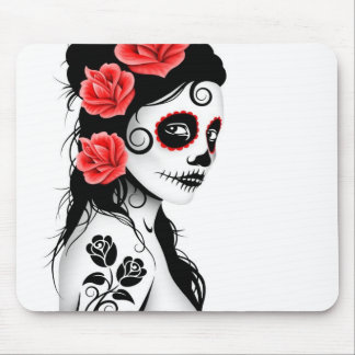 Day of the Dead Sugar Skull Girl - white Mouse Pad