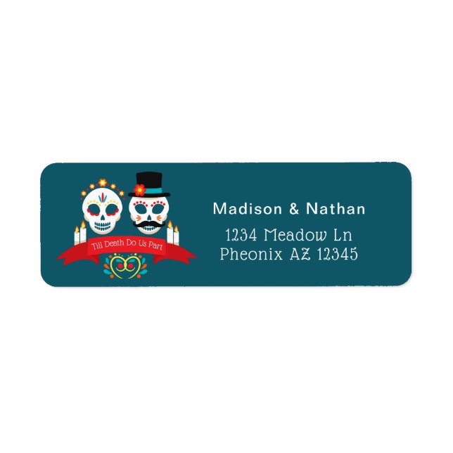 Day of the Dead Sugar Skull Gothic Wedding Return Address Label (Front)