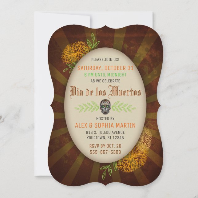 Day of the Dead Sugar Skull | Halloween Invitation (Back)