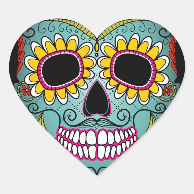 Day of the Dead Sugar Skull Heart Sticker (Front)