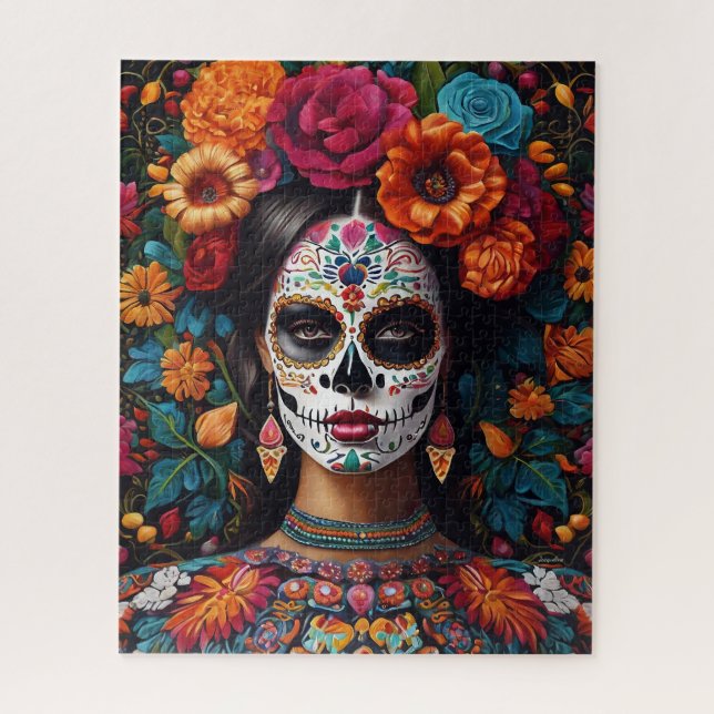 Day of the Dead Sugar Skull Hidden Custom Name Jigsaw Puzzle (Vertical)