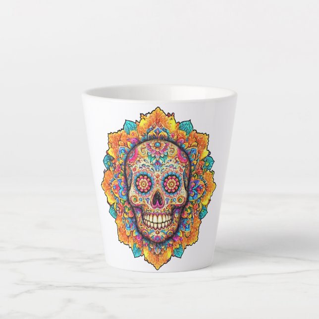 Day of the Dead Sugar Skull Latte Mug (Front)