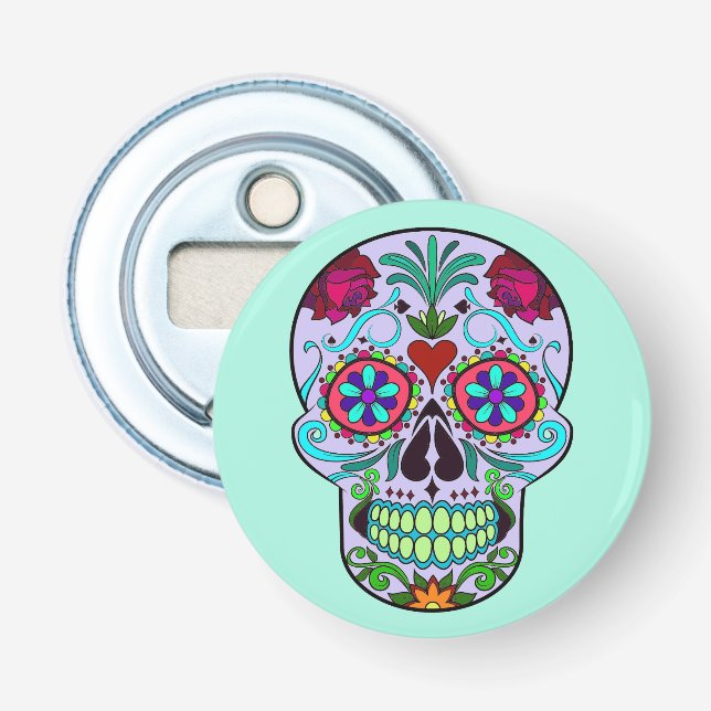 Day of the Dead Sugar Skull Magnet Bottle Opener (Front)