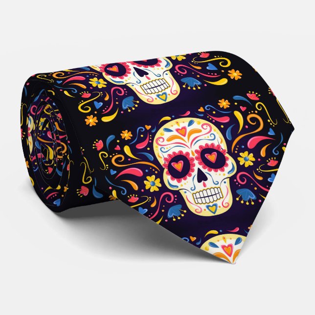 Day of The Dead Sugar Skull Men's Tie (Rolled)