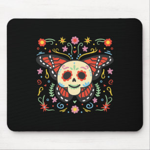 Day Of The Dead Sugar Skull Monarch Butterfly Día Mouse Pad