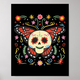 Day Of The Dead Sugar Skull Monarch Butterfly Día Poster
