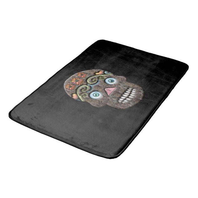 Day of the Dead Sugar Skull (Mossy) Bath Mat (Angled)