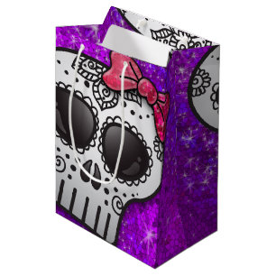 Day of the Dead Sugar Skull Ombre Purple Glitter Medium Gift Bag