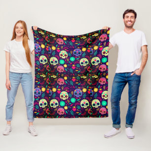 Day of the dead ,sugar skull pattern ,Halloween Fleece Blanket