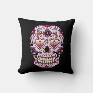 Day of the Dead Sugar Skull Pink Pillow