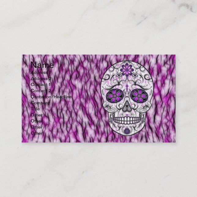 Day of the Dead Sugar Skull - Pink & Purple 1.0 Business Card (Front)