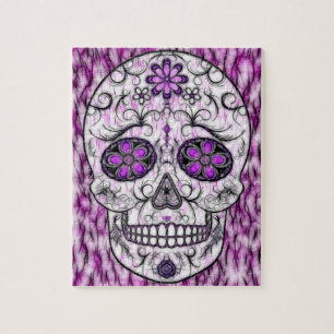Day of the Dead Sugar Skull - Pink & Purple 1.0 Jigsaw Puzzle