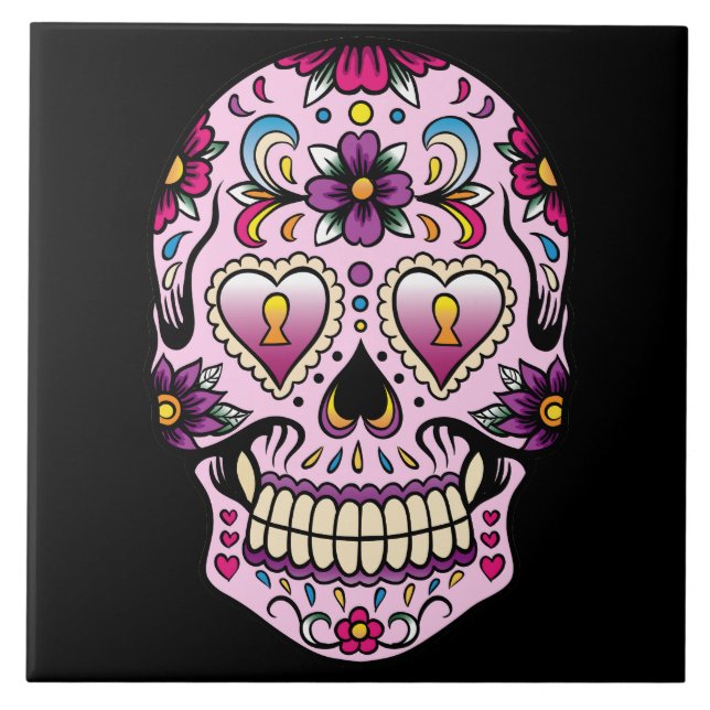 Day of the Dead Sugar Skull Pink Tile (Front)