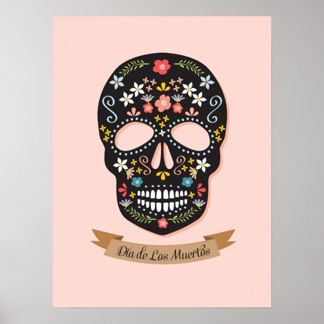 Day of the Dead Sugar Skull poster - black-pink (Front)