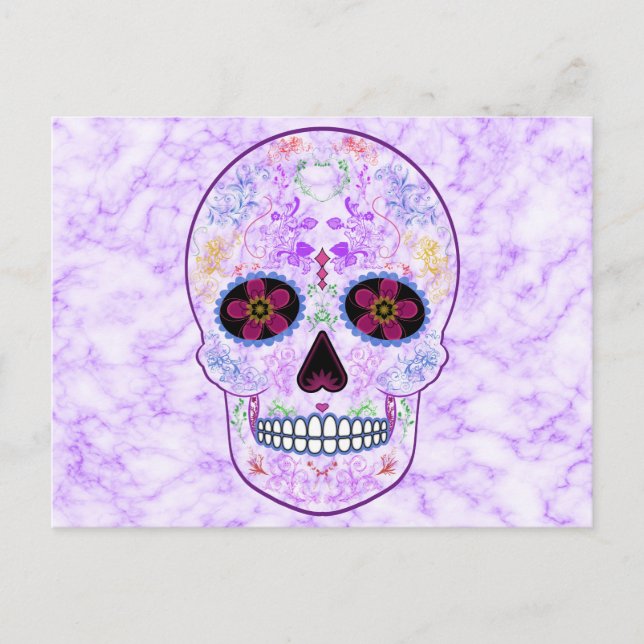 Day of the Dead Sugar Skull - Purple & Multi Colou Postcard (Front)
