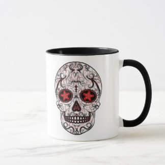 Day of the Dead Sugar Skull - Red & Black Fractal Mug