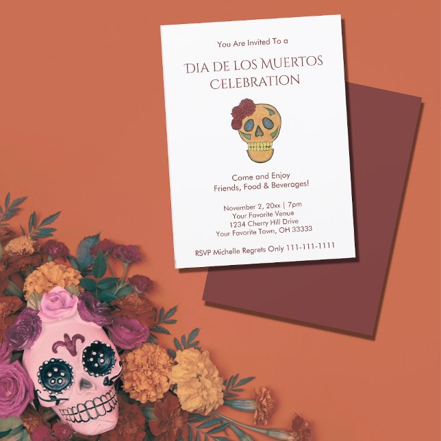 Day of the Dead Sugar Skull Red Gold Halloween Invitation (Creator Uploaded)