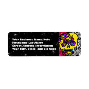 Day of the Dead Sugar Skull Return Address Glitter Label