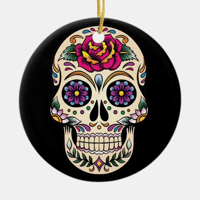 Day of the Dead Sugar Skull Rose Ornament Round (Front)