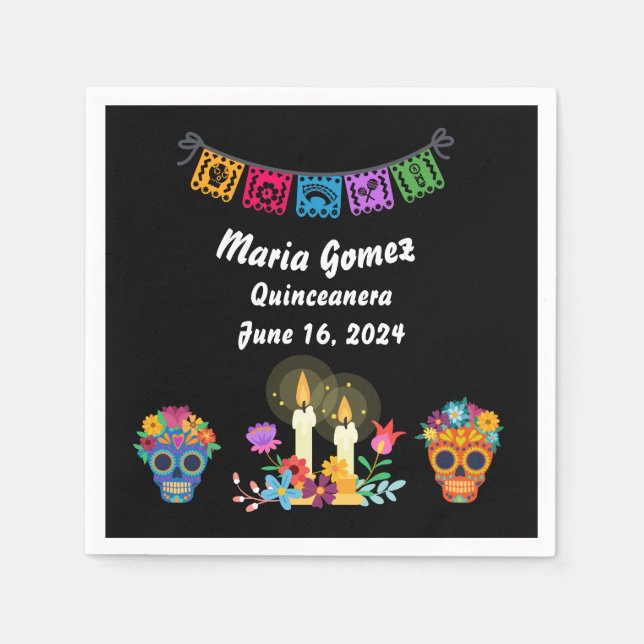 Day of The Dead Sugar Skull Skeletons  Napkin (Front)