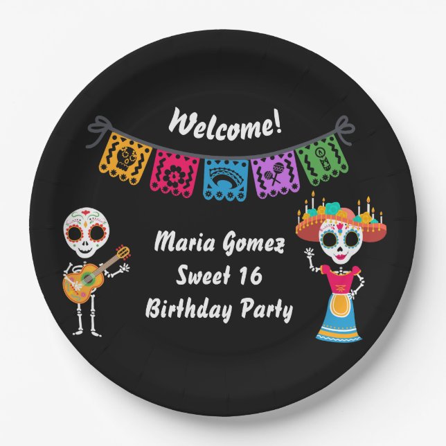 Day of The Dead Sugar Skull Skeletons Paper Plate (Front)