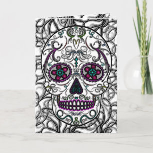 Day of the Dead Sugar Skull - Swirly Multi Colour Card