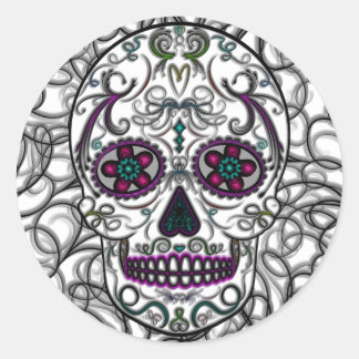 Day of the Dead Sugar Skull - Swirly Multi Colour Classic Round Sticker