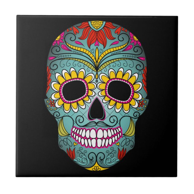 Day of the Dead Sugar Skull Tile (Front)