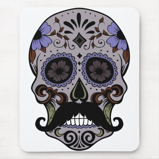 Day of the Dead Sugar Skull w/Moustache Mouse Pad (Front)
