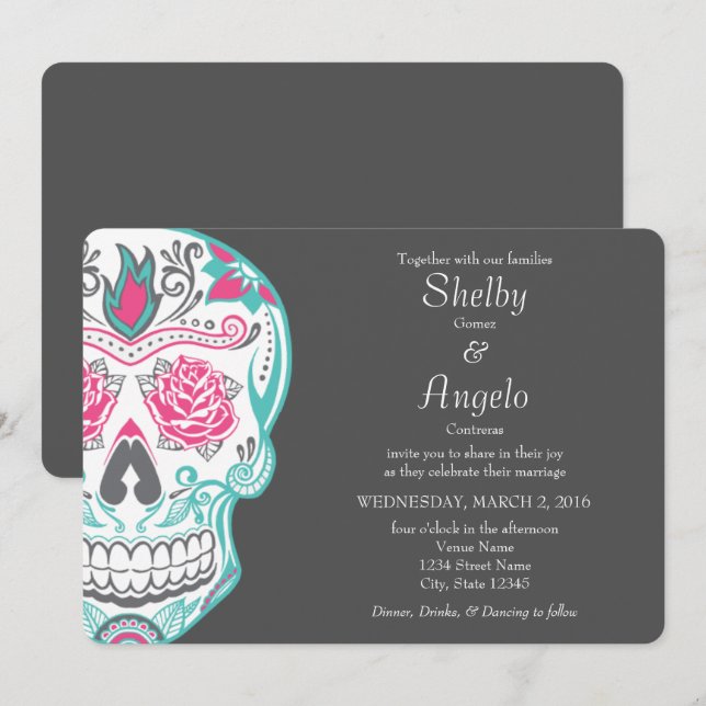 Day of the Dead Sugar Skull Wedding Invitation (Front/Back)