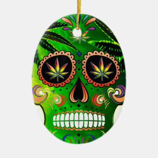 Day of the Dead Sugar Skull weed Shirt Ceramic Ornament
