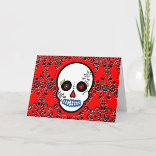 Day of the Dead Sugar Skull - White and Red Card