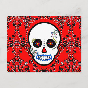 Day of the Dead Sugar Skull - White and Red Postcard