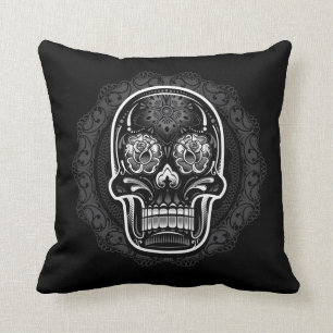 Day of the Dead Sugar Skull White Cushion