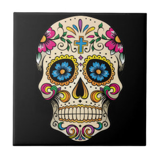 Day of the Dead Sugar Skull with Cross Ceramic Tile