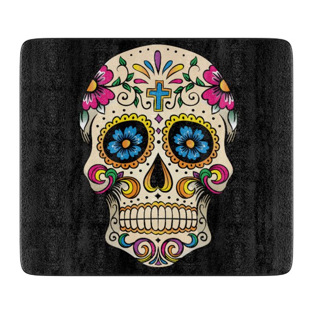 Day of the Dead Sugar Skull with Cross Cutting Board (Front)